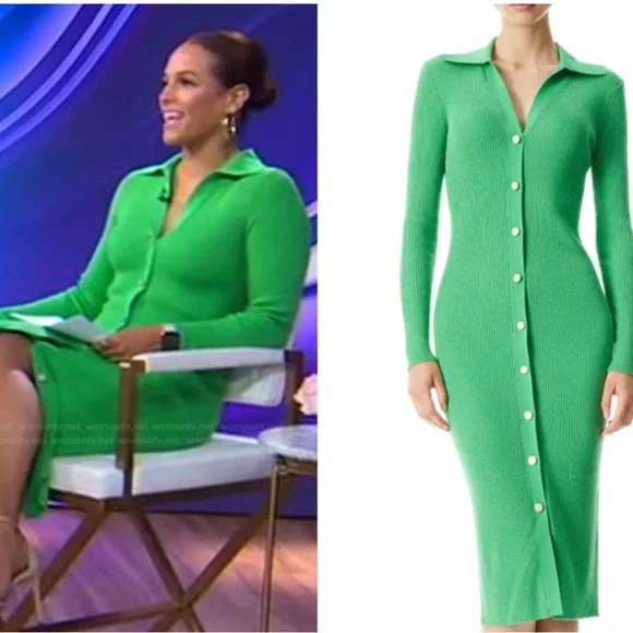 Alice + Olivia Green Sheath Dress with Notched Collar - Picture 2 of 6